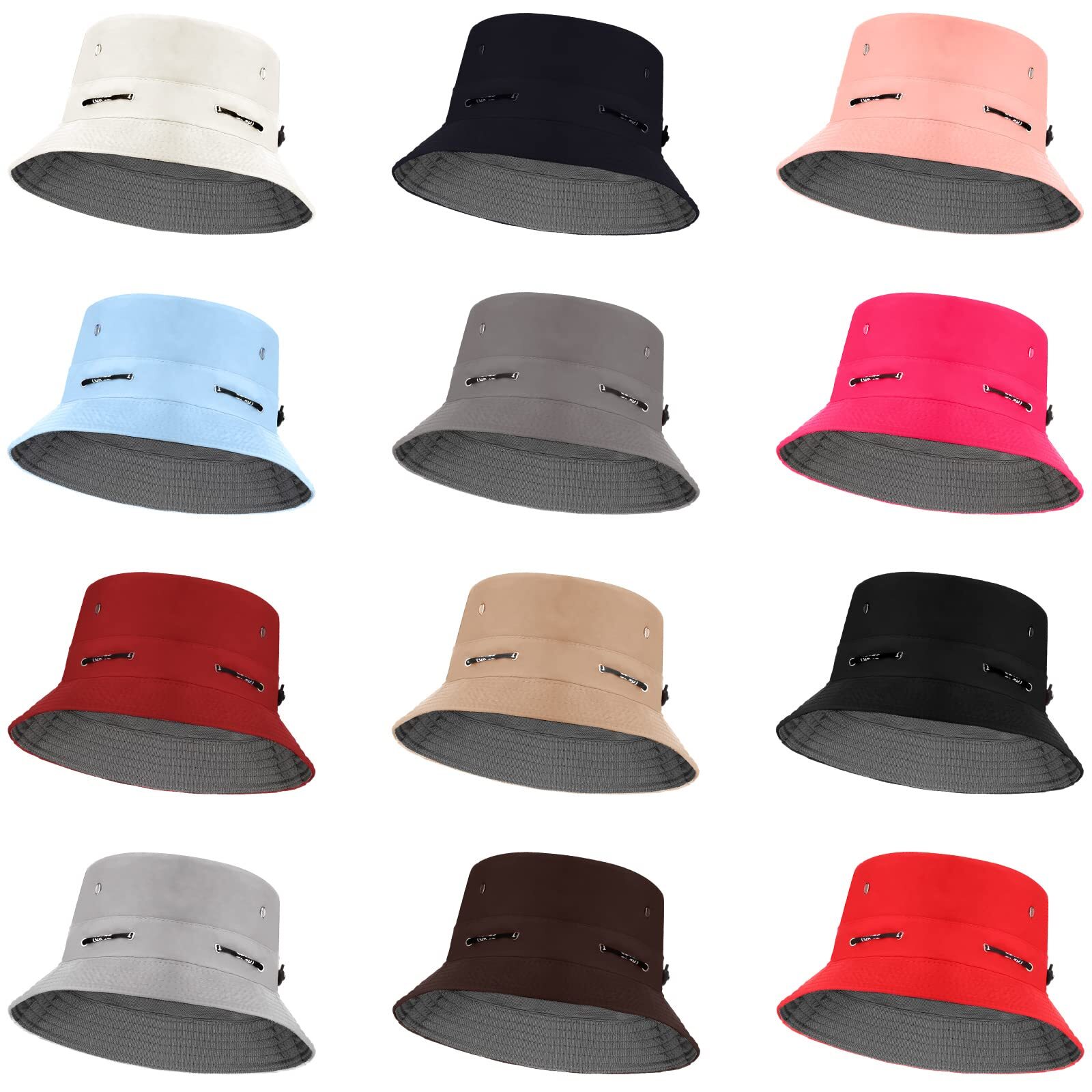 Summer UV Protection Adjustable Bucket Hat with Wide Brim & Strings 12-Pack-image