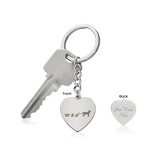 Engraved Heart Keychain - Mama Cat With 3 Kittens