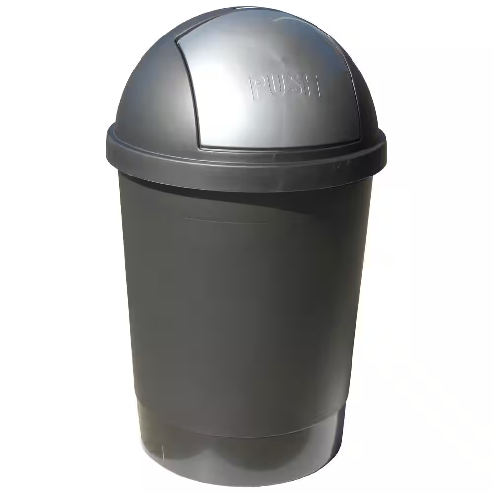 Trash Can Swivel Lid Swing Push Oval Polypropylene Bucket Indoor Gray 13.2-Gal.-image
