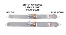 SAFETY HARNESS NEW PAIR 3" LATCH & LINK LAP BELT 2 POINT RACING BELT GRAY