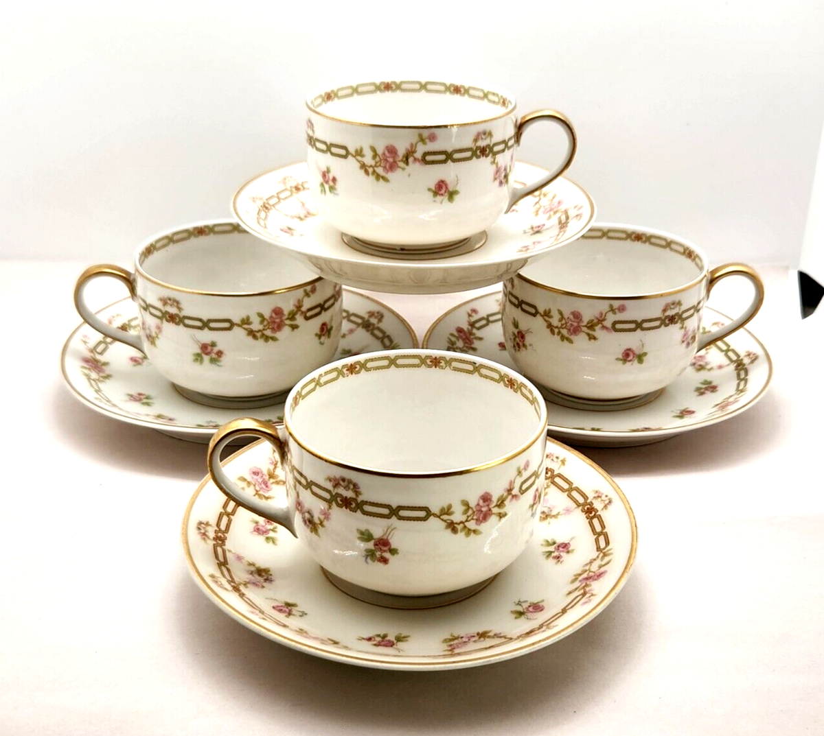 Haviland Limoges Schleiger Pink Roses Cup and Saucer Set of Haviland Limoges Schleiger Pink Roses Cup and Saucer Set of