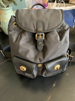 coach cargo backpack EUC Coach Black Nylon Cargo Backpack Handbag w/ Vintage Rose Pattern Lining