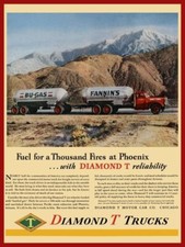 1944 Diamond T Truck New Metal Sign Fannins Gas Tandem Tanker Truck
