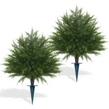 Yangrass 2 Pack 23" Artificial Cedar Topiary Ball Trees with Ground Spike U...