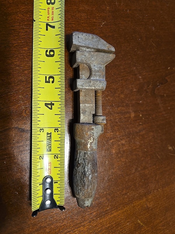 Antique 6-1/2”  Screw Wrench With Wood Handle Monkey Wrench
