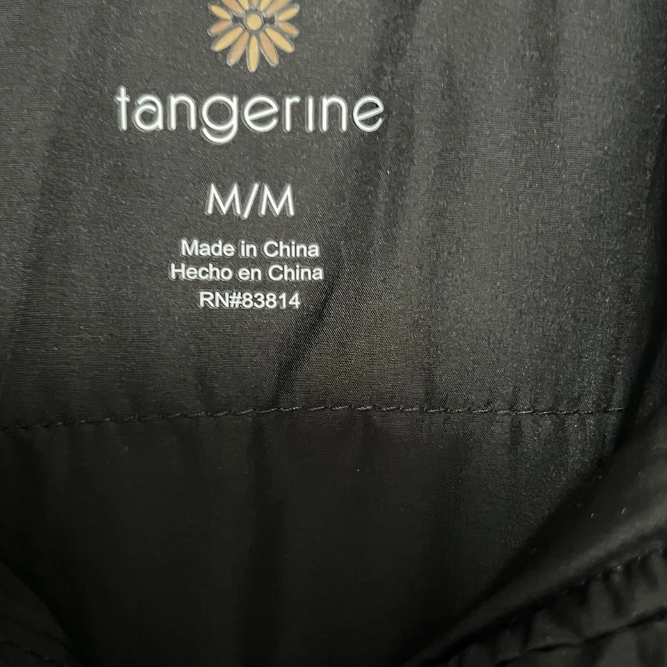 Chaleco acolchado con cremallera Tangerine para mujer con capucha y paneles elásticos negro mediano Foto 3 de 4