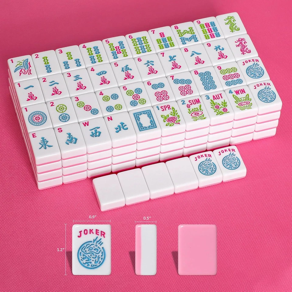Conjunto de azulejos de Mahjong americano de 1,2 pol., 166 conjunto de jogo de Mahjong com cor rosa (somente azulejos, - Imagem 2 de 4