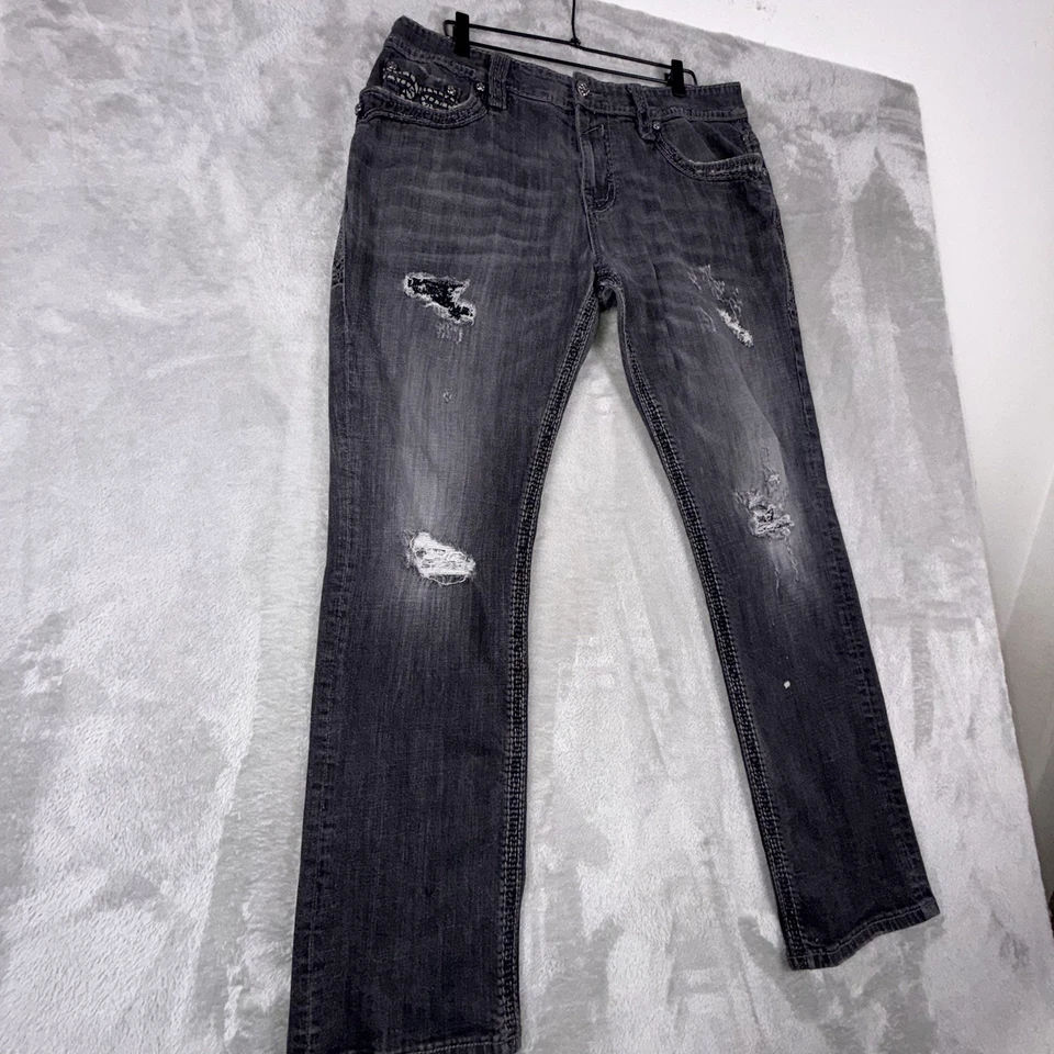 Pantalones de mezclilla Rock Revival “Steven” rectos para hombre 38 X 33 negros desgastados punto grueso Foto 2 de 4