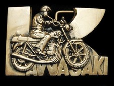 LK23173 NOS VINTAGE 1970s  KAWASAKI RACER  SOLID BRASS MOTORCYCLE BUCKLE