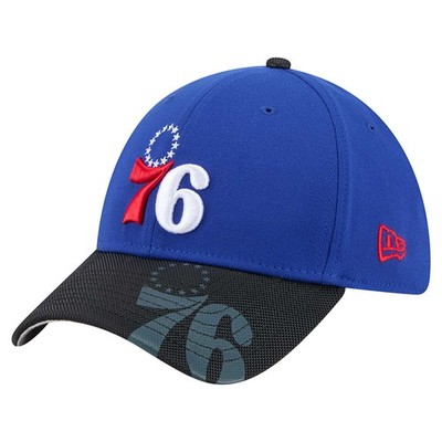 Men's New Era Royal/Black Philadelphia 76ers Sport Night Visor Hit 39THIRTY Flex