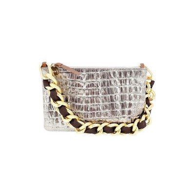 CLARE Wallet Clutch Tabs Metallic Croc Shortie Strap Grosgrain  Kalamata - Main Image