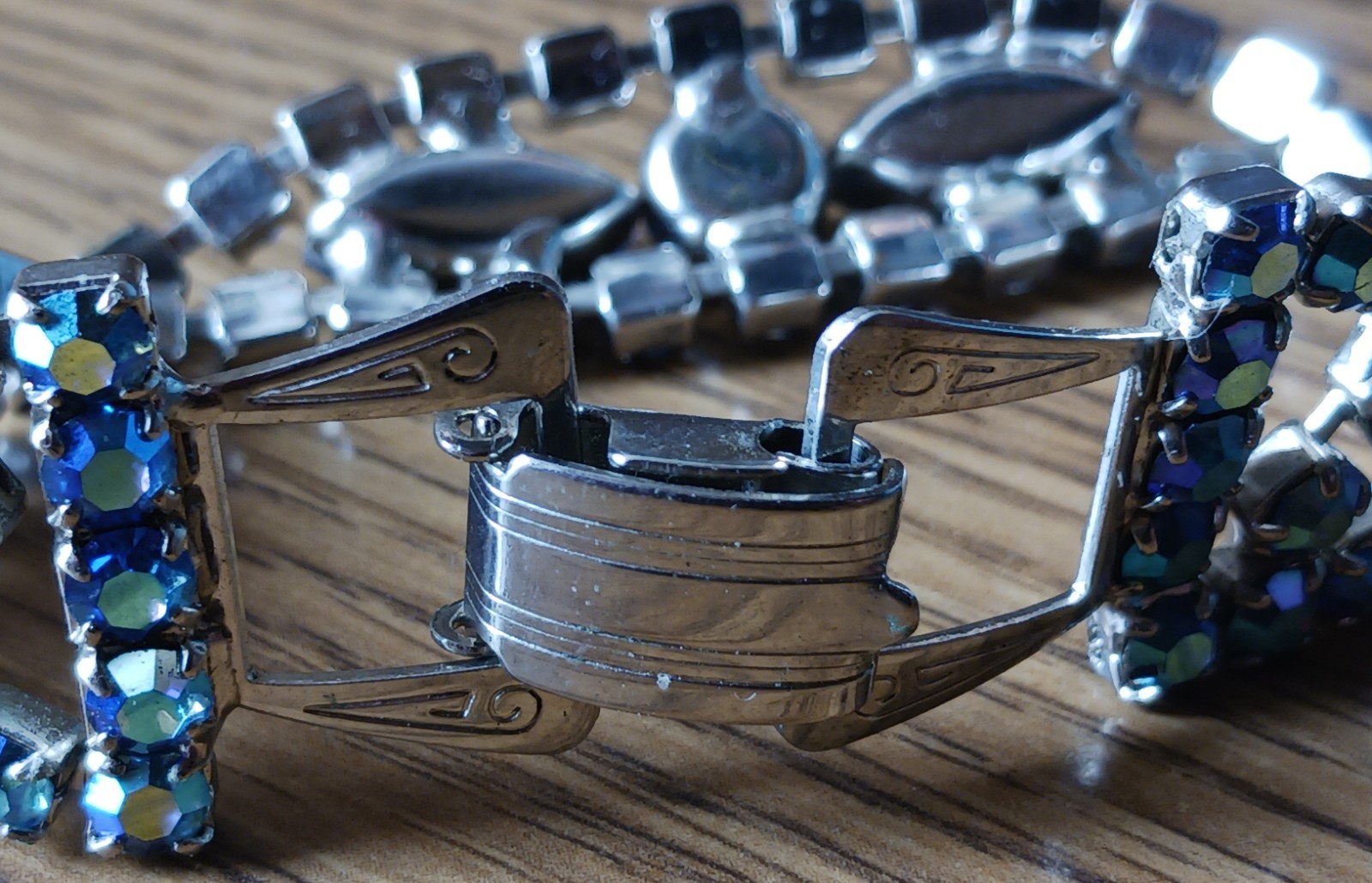 Blue Rhinestone Statement Bracelet Silver Toned P… - image 5