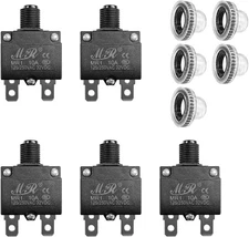5PCS 10A Thermal Circuit Breaker with Manual Reset & Waterproof Cover 125/250V