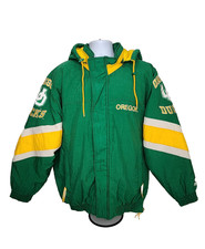 VINTAGE Oregon DUCKS Football STARTER Button Up JACKET with HOOD     Men's  L