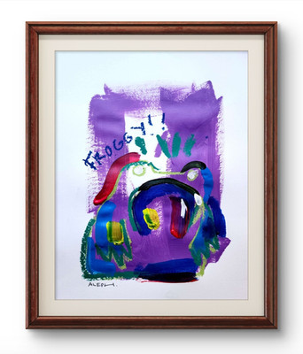 Aleph Original Art Frog 14x11  Abstract Expressionist Gallery Paper