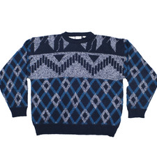 Saturdays 80s Sweater Mens Adult XL Blue Gray Black Geometric Pattern Golf Wear