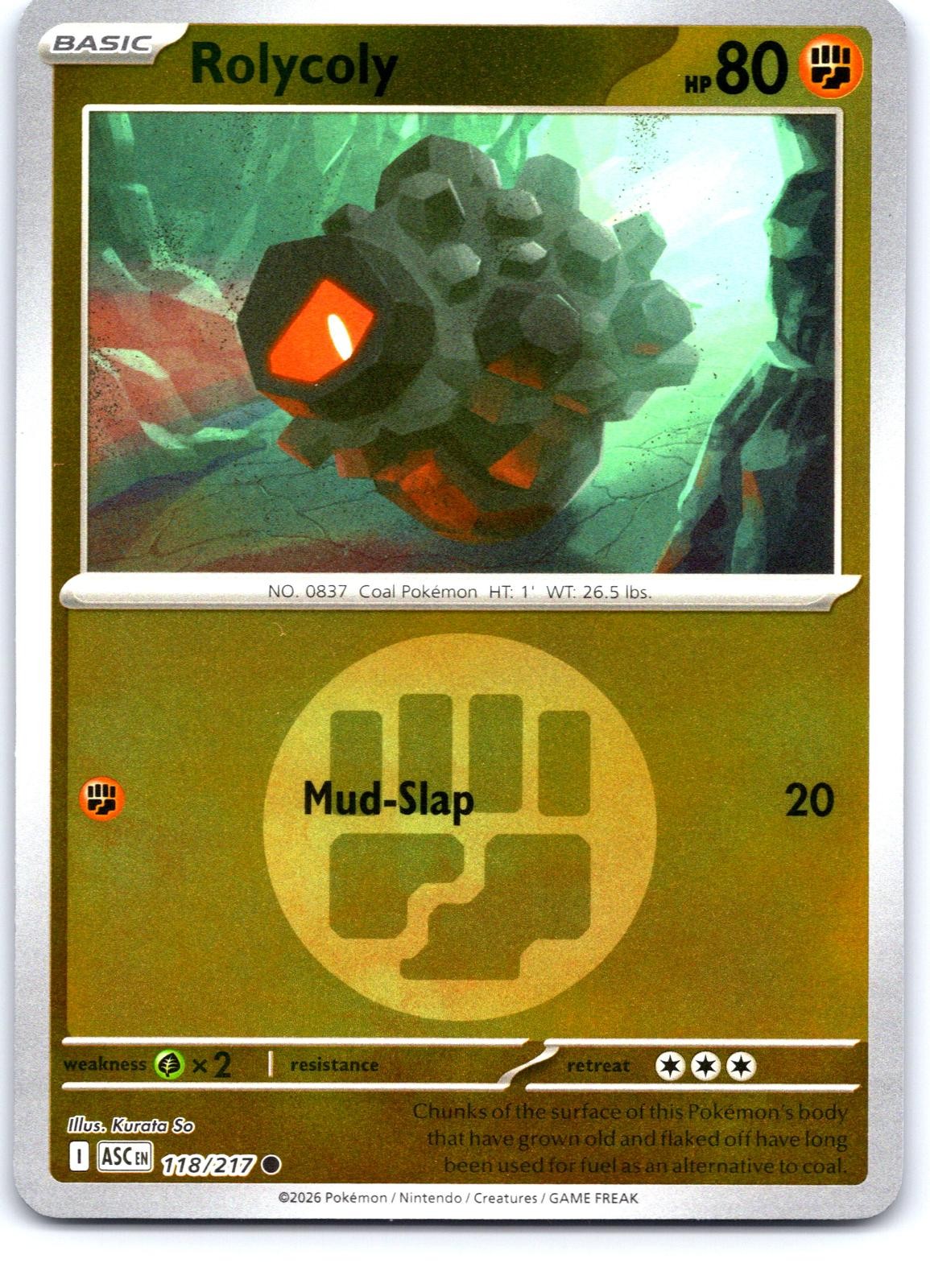 Rolycoly (Energy Symbol Pattern) 118/217 Ascended Heroes Pokemon Reverse Holo NM