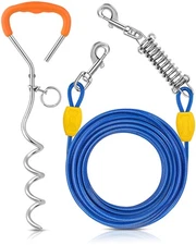 Dog Tie-Out Cable & Stake - 30ft Heavy Duty, No Tangle, for Dogs Up to 120 lbs