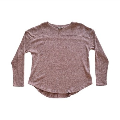 SO Light Mauve Ribbed Knit Long Sleeve Crew Neck Women's Sweater Top Size L