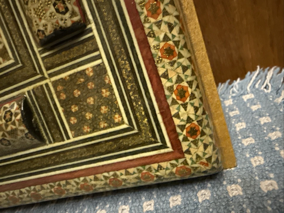 "Reloj de pared persa Khatam con marquetería hecha a mano Minakari 11,75"" funcionando" Foto 2 de 4