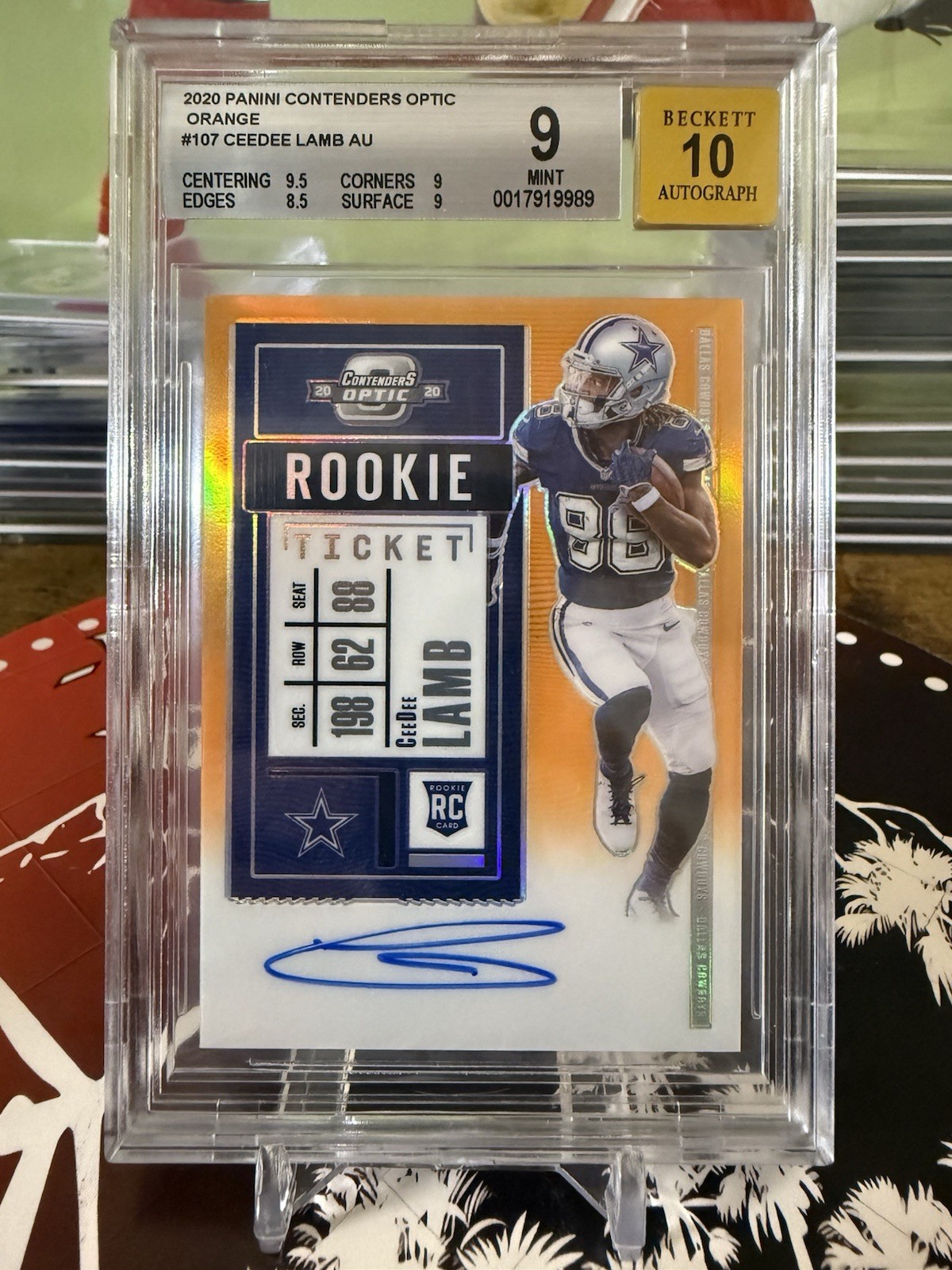 2020 Contenders Optic Rookie Ticket RPS Auto CeeDee Lamb #107 Orange /50 AU, RC