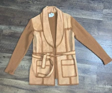 Sweater Bee Vintage 70’s Leather Knit Jacket  Banff Orange Medium