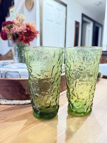 Vintage 2 - Anchor Hocking Lido Milano Tall Tumbler Avocado Green Glasses 5.5”