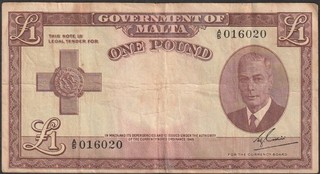 Malta Banknote King George VI One Pound £1 8 May 1951