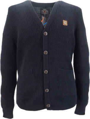 Trojan Classics Retro Waffle Knit Navy Blue Cardigan