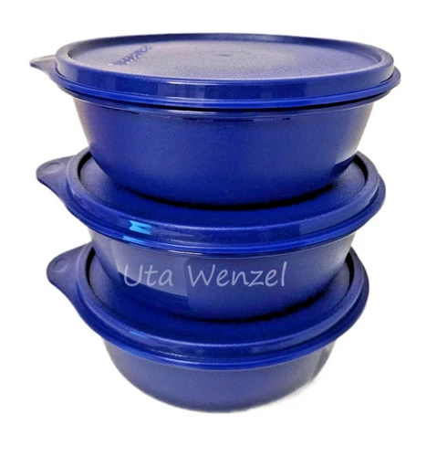 Tupperware Big Hit Parade 3x 600ml Serving Bowl Dish Set Tins NEW D Blue