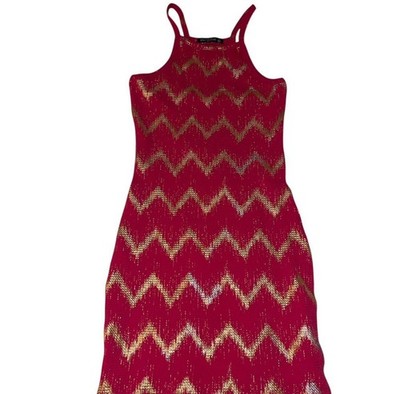 Bratz star gold and Hot Pink chevron knit mini dress. Size Small