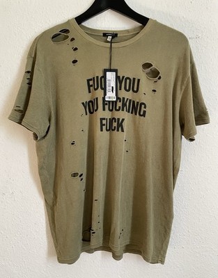 R13 F.u Ripped Boy Tee T-Shirt Green Distressed Größe L Neu
