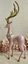 New Bella Lux Elegant Pink Deer With Gold Antlers Pearls 18” Christmas Figurine
