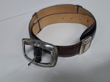 Vintage 1996 Brighton Leather Belt Silver Buckle Black  Brown Womens Sz Medium
