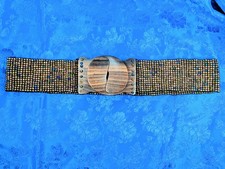 Belt Stretch Woven Bead Wood Buckle Multi-Color Statement BOHO Resort Festival