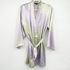 Halston Womens Ombre Purple Green Satin Ethereal Loungewear Kimono Robe L/XL