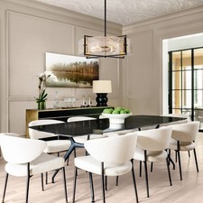 Modern Industrial Glass Panels Drum Chandelier 6-Light Semi-Flush Mount Ceiling