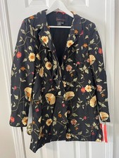 Nina McLemore 100 Silk Black Jacket with Embroidered Foral Pattern- Size 10