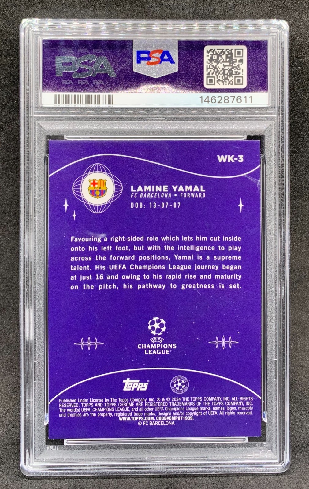 2023-24 Topps Chrome LAMINE YAMAL Wonderkids Refractor Rookie SP Gem Mint PSA 10 view 2