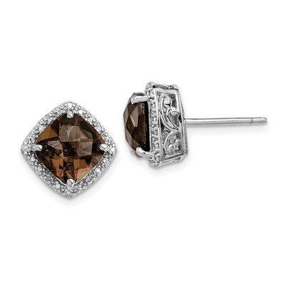 Sterling Silber Rauchquarz und Diamant Ohrstecker perfektes Geschenk für sie