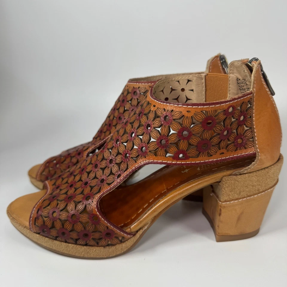 Spring Step L'Artiste Hibiskus Leather Floral Cutout Heel Sandals EU 39 US 8.5 - Image 3 of 4