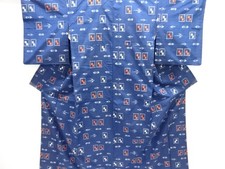 7633240: JAPANESE KIMONO / TSUMUGI / WOVEN KASURI PATTERN