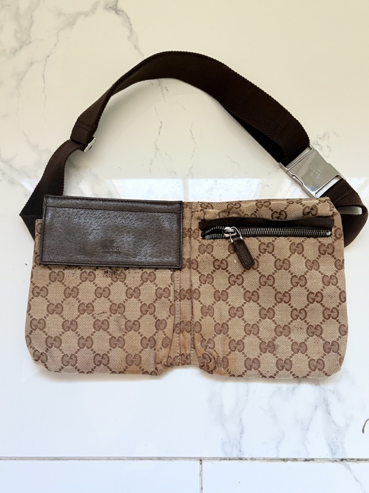 Gucci Logo GG Belt Bag Medium Brown Canvas/Leather