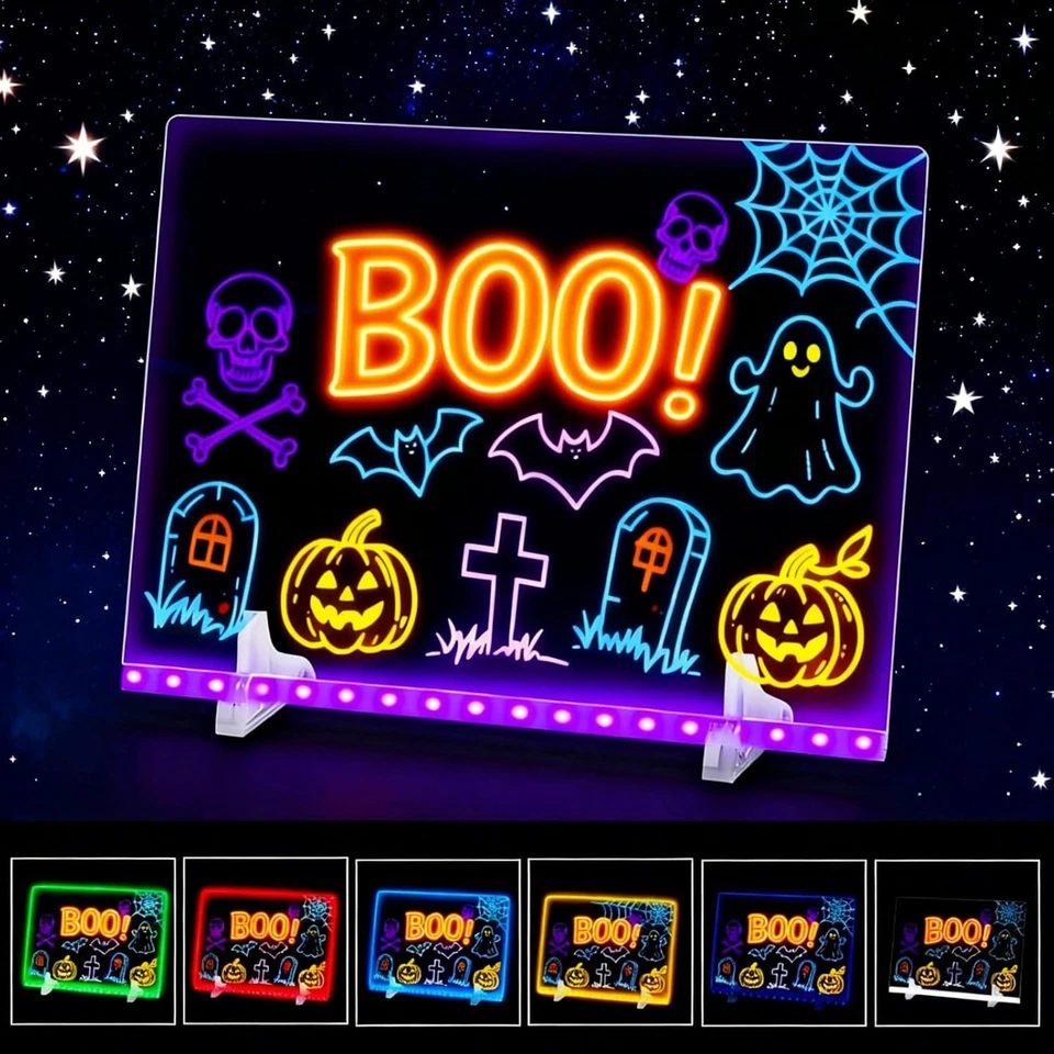 LED Note Board With 7 Colors Dry Erase Light Up Large Acrylic Kids Gift - Image 4 of 4