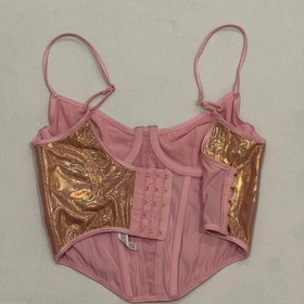 Out From Under Corset Top Womens S Pink Holographic Rave Concert Metallic Boned