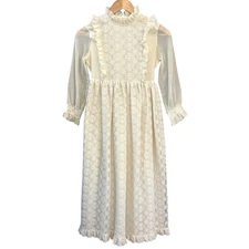 Vintage Cinderella Girls Lace Prairie Maxi Dress Cottagecore Victorian Heirloom