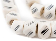 Scratch Carved Kenya Bone Beads Faceted 19mm African Black and White Large Hole