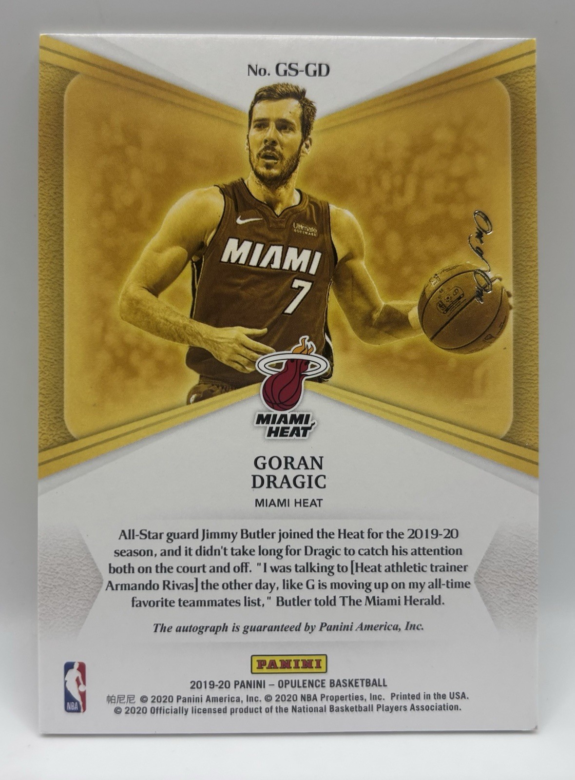 2019-20 Panini Opulence Goran Dragic On Card Autograph Auto Miami Heat TRUE 1/1 view 2