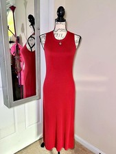 UNIQLO Red ribbed knit long maxi dress size Small sleeveless