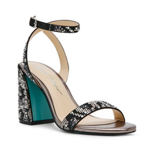 Betsey Johnson Jet Sandal Women's 8 M Black Snake Rhinestone Block Heel HTAT1236